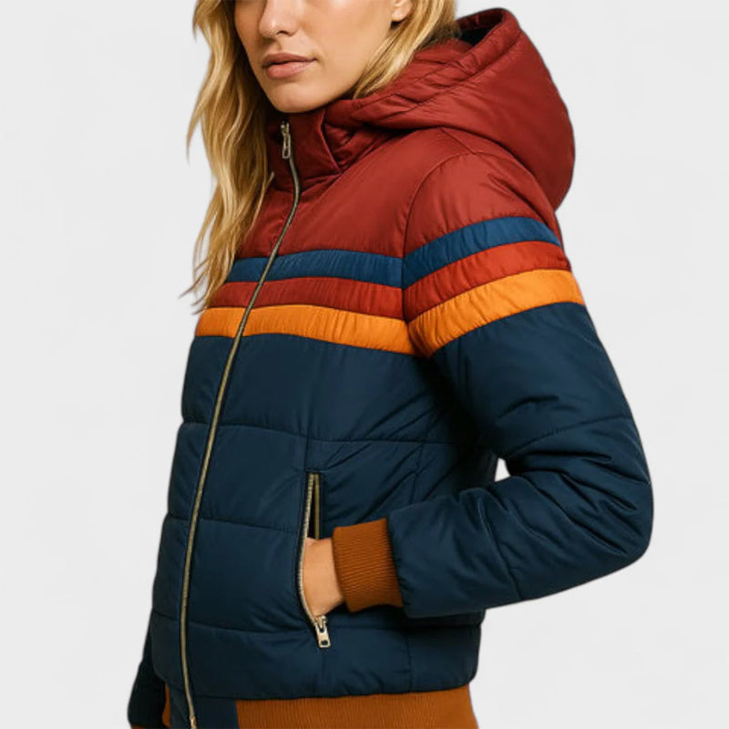 Isla Colorblock Hooded Puffer Jacket | Quilted Ribbed Jacket