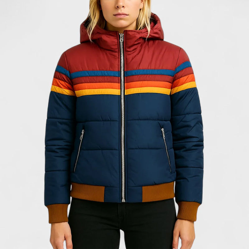 Isla Colorblock Hooded Puffer Jacket | Quilted Ribbed Jacket