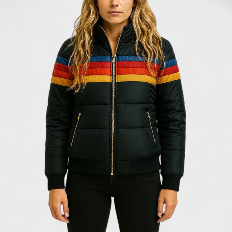 Isla Colorblock Hooded Puffer Jacket | Quilted Ribbed Jacket