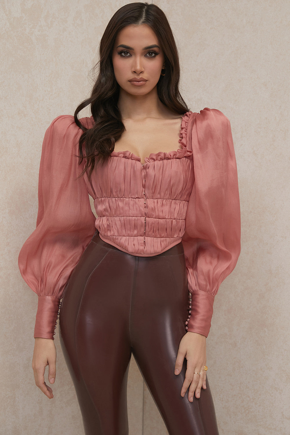 Rouge Organza Korset met Luxe Ruches