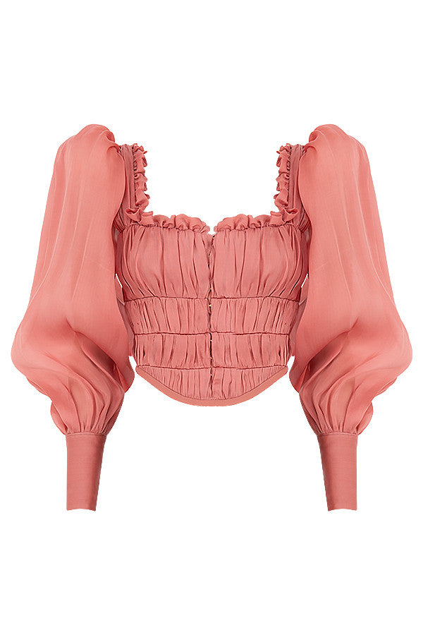 Rouge Organza Korset met Luxe Ruches