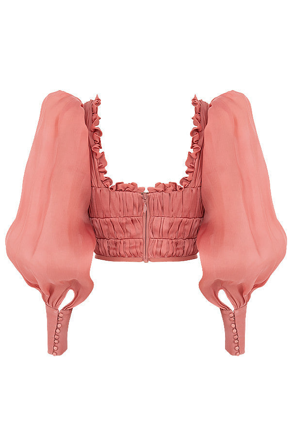 Rouge Organza Korset met Luxe Ruches