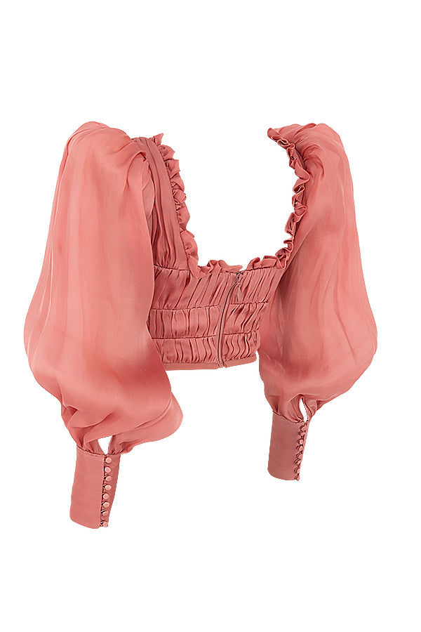 Rouge Organza Korset met Luxe Ruches