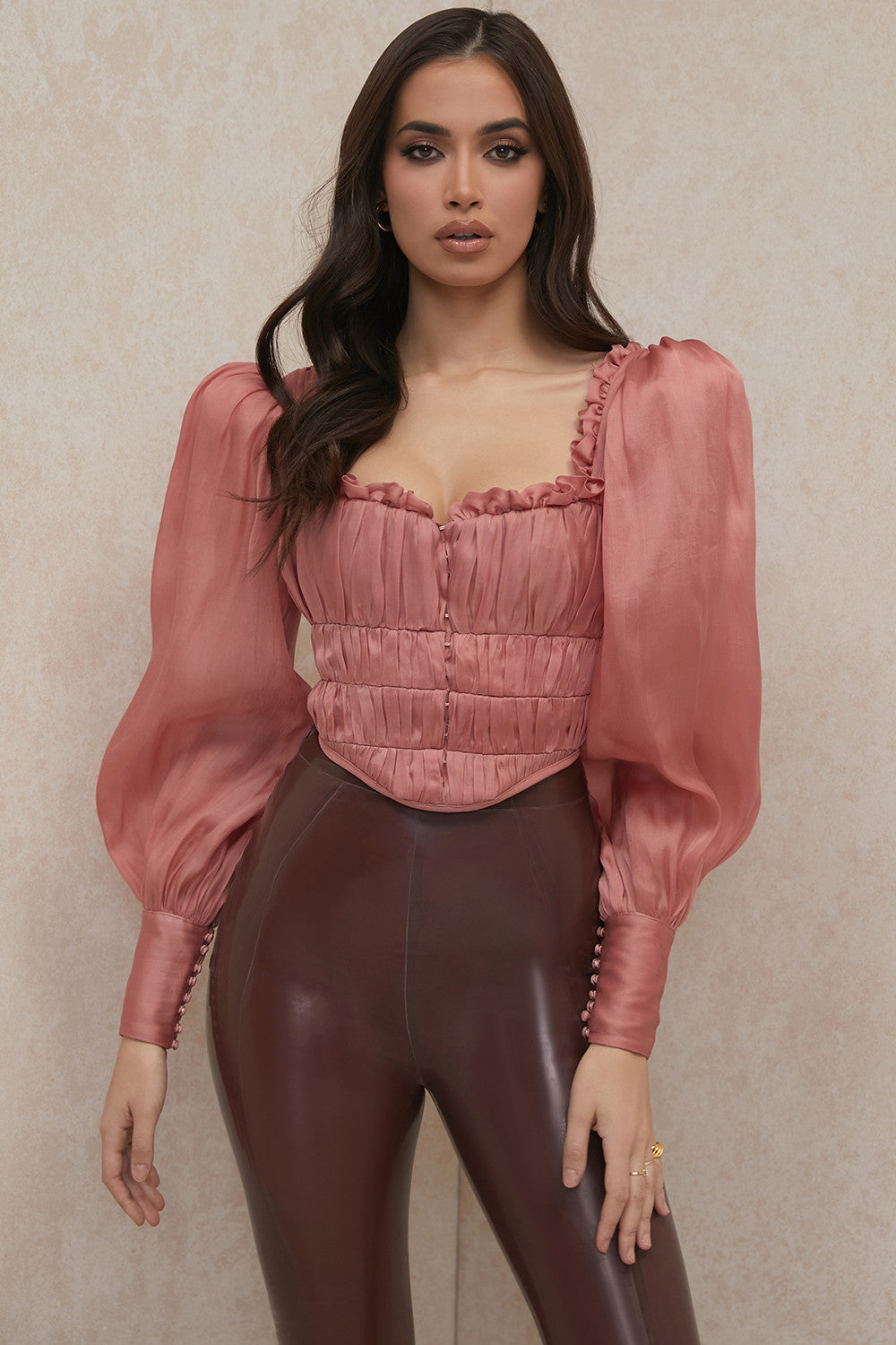 Rouge Organza Korset met Luxe Ruches