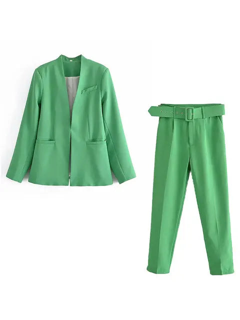 Dames Pakset – Getailleerde Blazer met Enkelvoudige Sluiting – Hoge Taille Pantalon