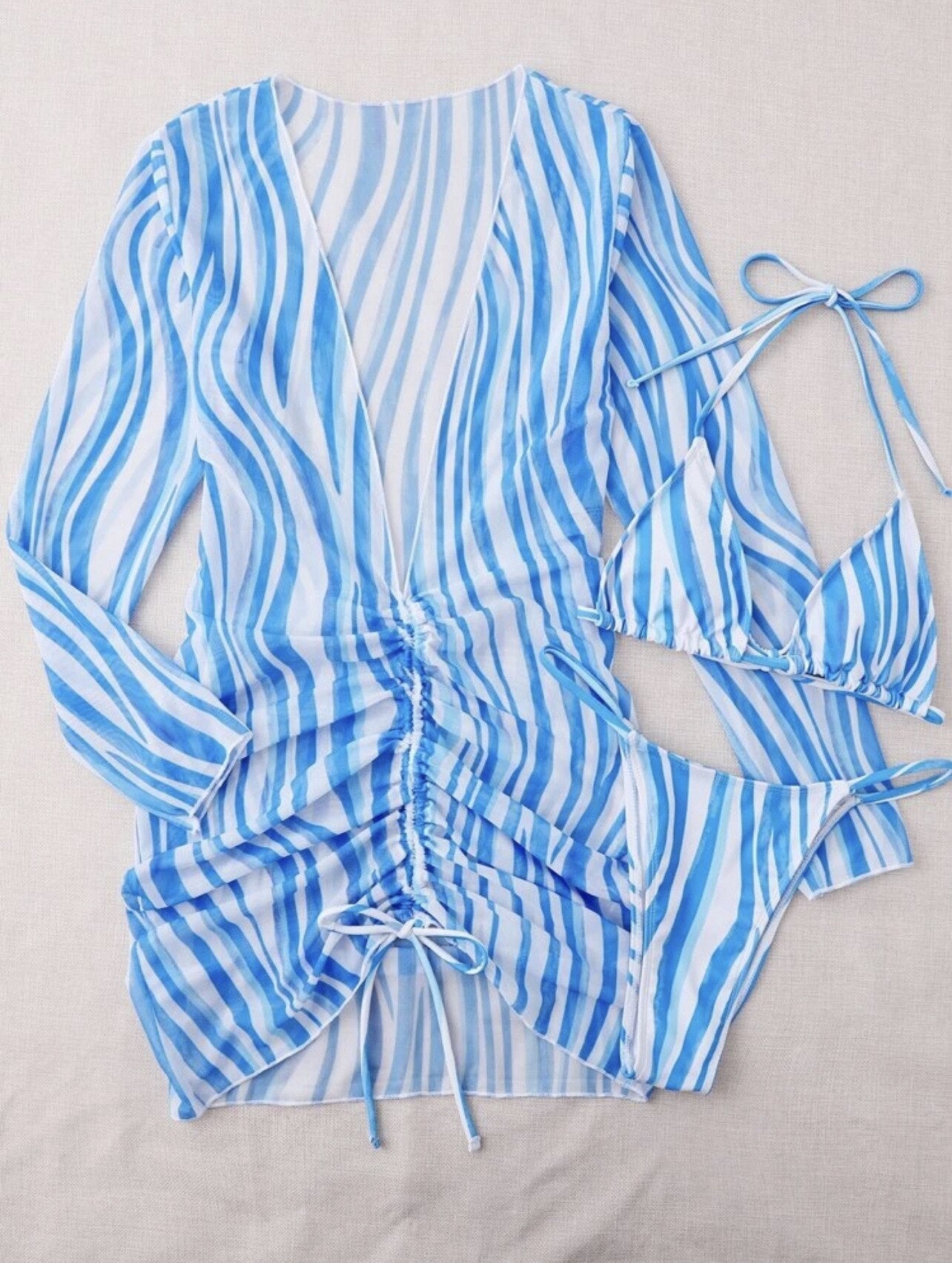 Lysandra | Gestreepte 3-Delige Bikini Set