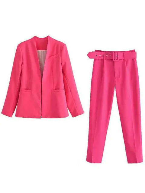 Dames Pakset – Getailleerde Blazer met Enkelvoudige Sluiting – Hoge Taille Pantalon
