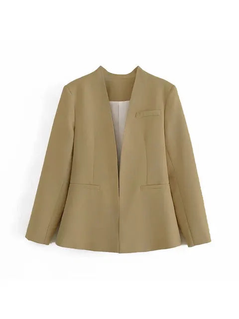 Dames Pakset – Getailleerde Blazer met Enkelvoudige Sluiting – Hoge Taille Pantalon