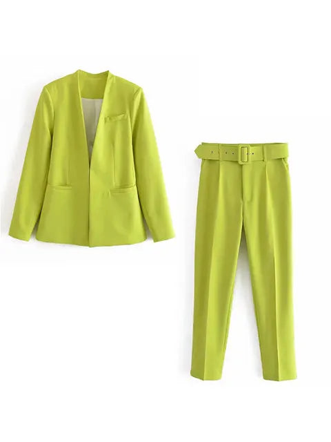 Dames Pakset – Getailleerde Blazer met Enkelvoudige Sluiting – Hoge Taille Pantalon