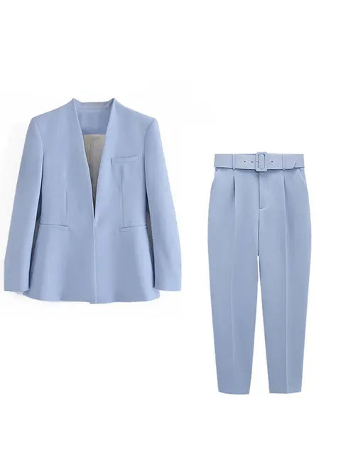 Dames Pakset – Getailleerde Blazer met Enkelvoudige Sluiting – Hoge Taille Pantalon