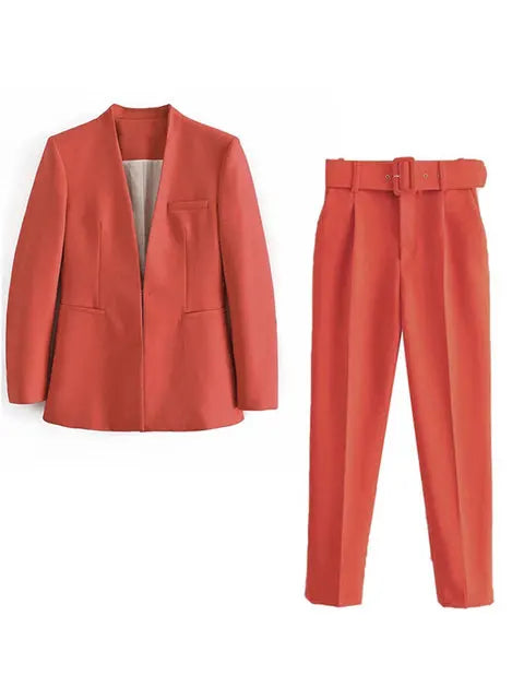 Dames Pakset – Getailleerde Blazer met Enkelvoudige Sluiting – Hoge Taille Pantalon