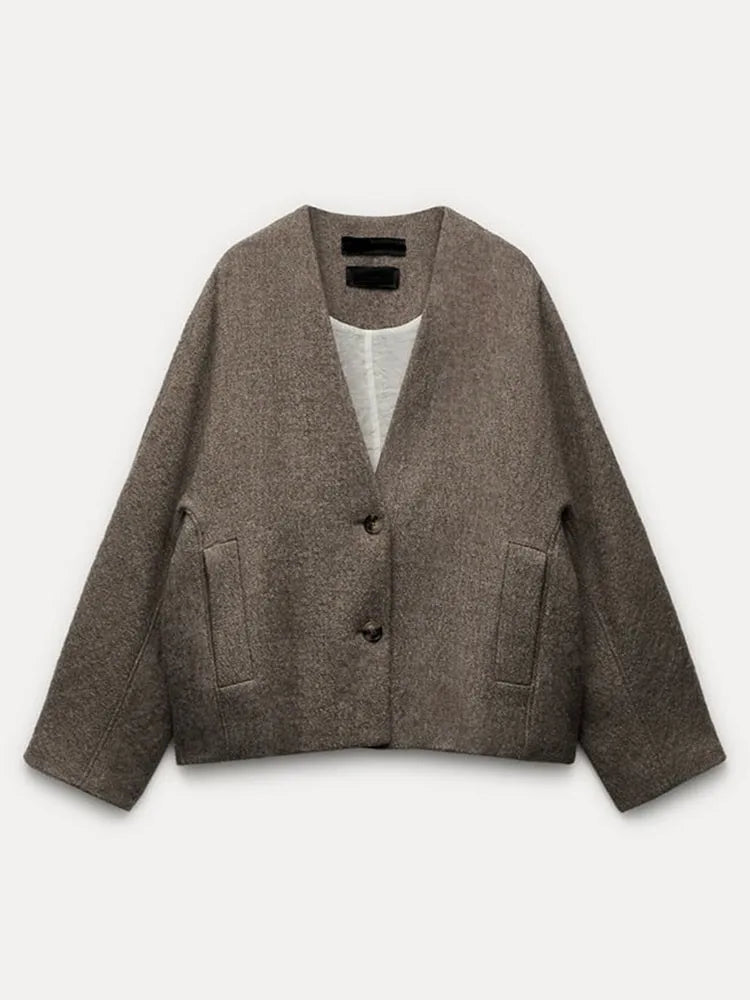 Dames Jas – Wolmix – Oversized Pasvorm – Knoopsluiting – Stijlvolle Volumineuze Mouwen