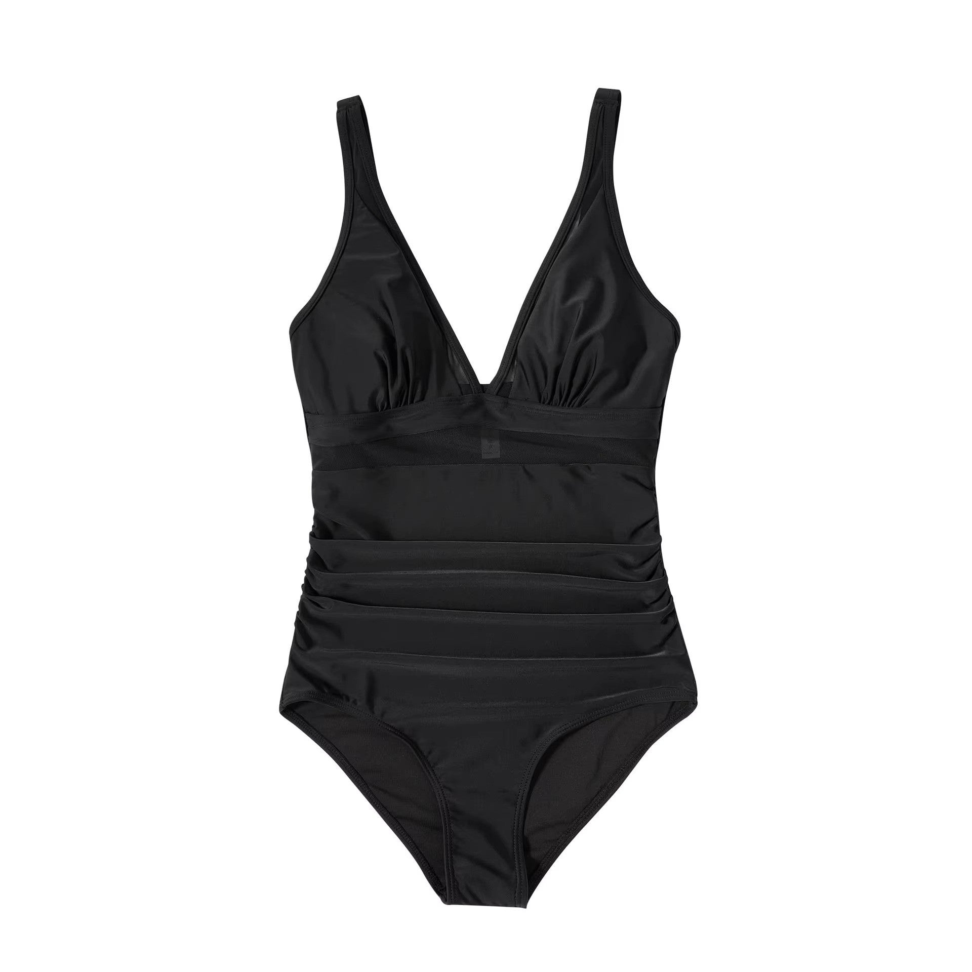 Ladies Swimsuit - Shaping Effect - Mesh Insert - High Waist Model - Deep Neckline