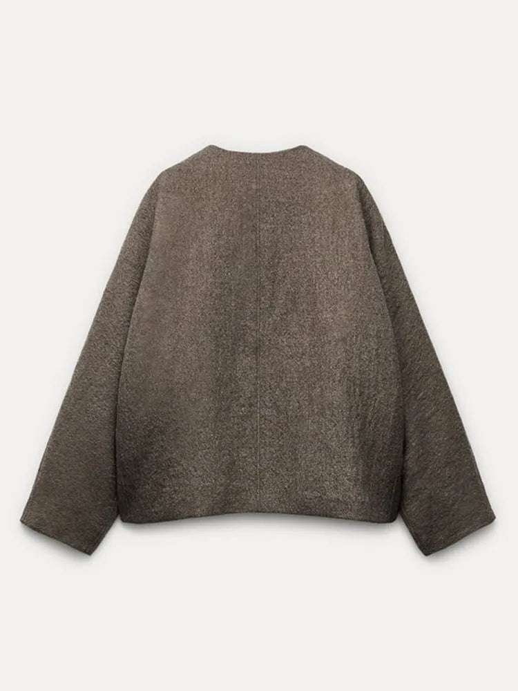 Dames Jas – Wolmix – Oversized Pasvorm – Knoopsluiting – Stijlvolle Volumineuze Mouwen