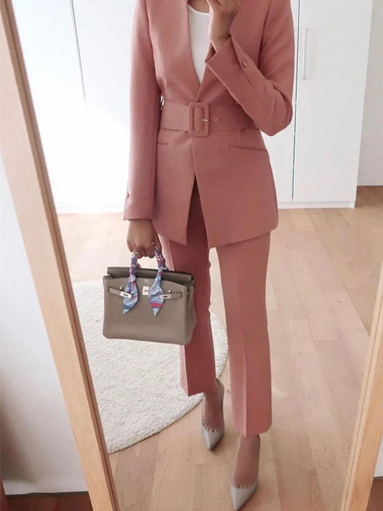 Dames Pakset – Getailleerde Blazer met Enkelvoudige Sluiting – Hoge Taille Pantalon