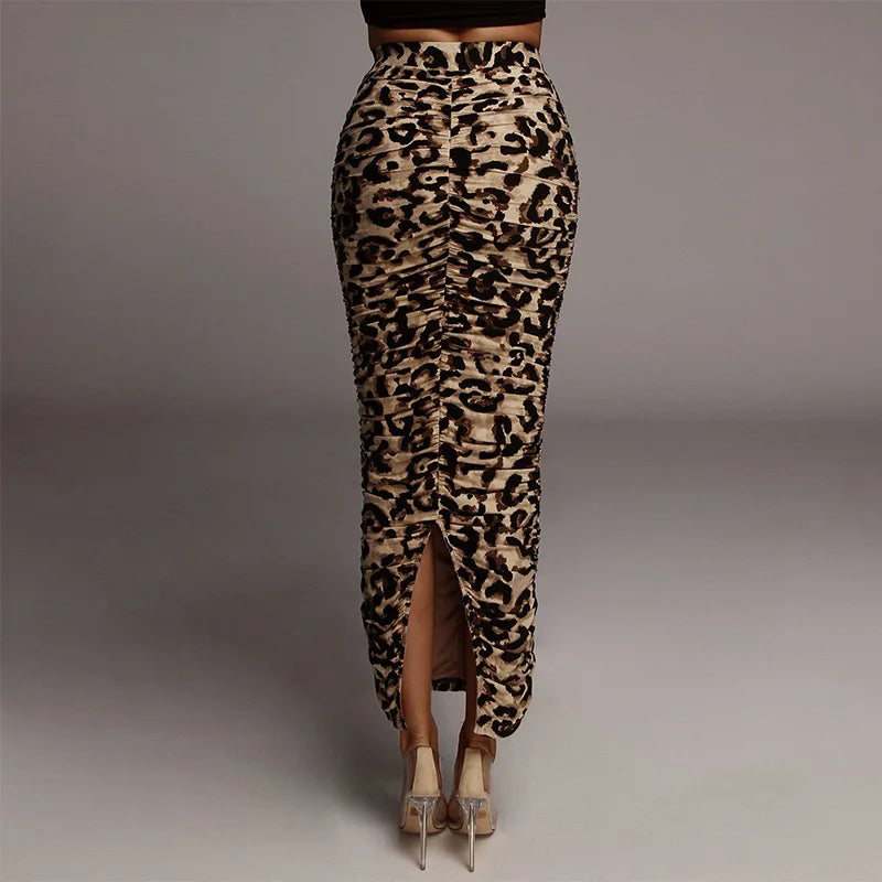 Luipaardprint bodycon maxi rok