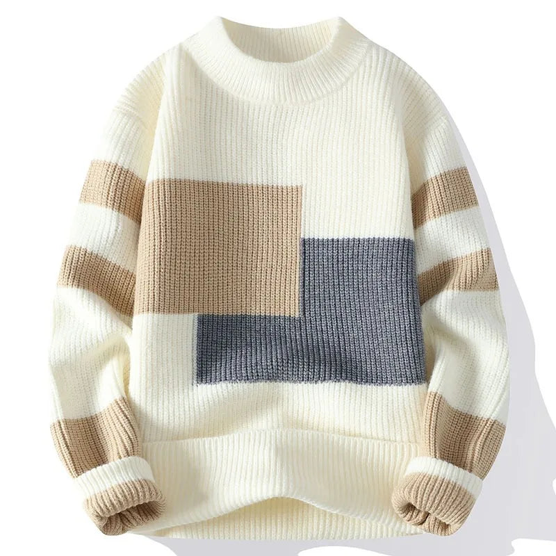 Oliver Mock Neck Sweater | Geometric Pattern Relaxed Fit Sweater