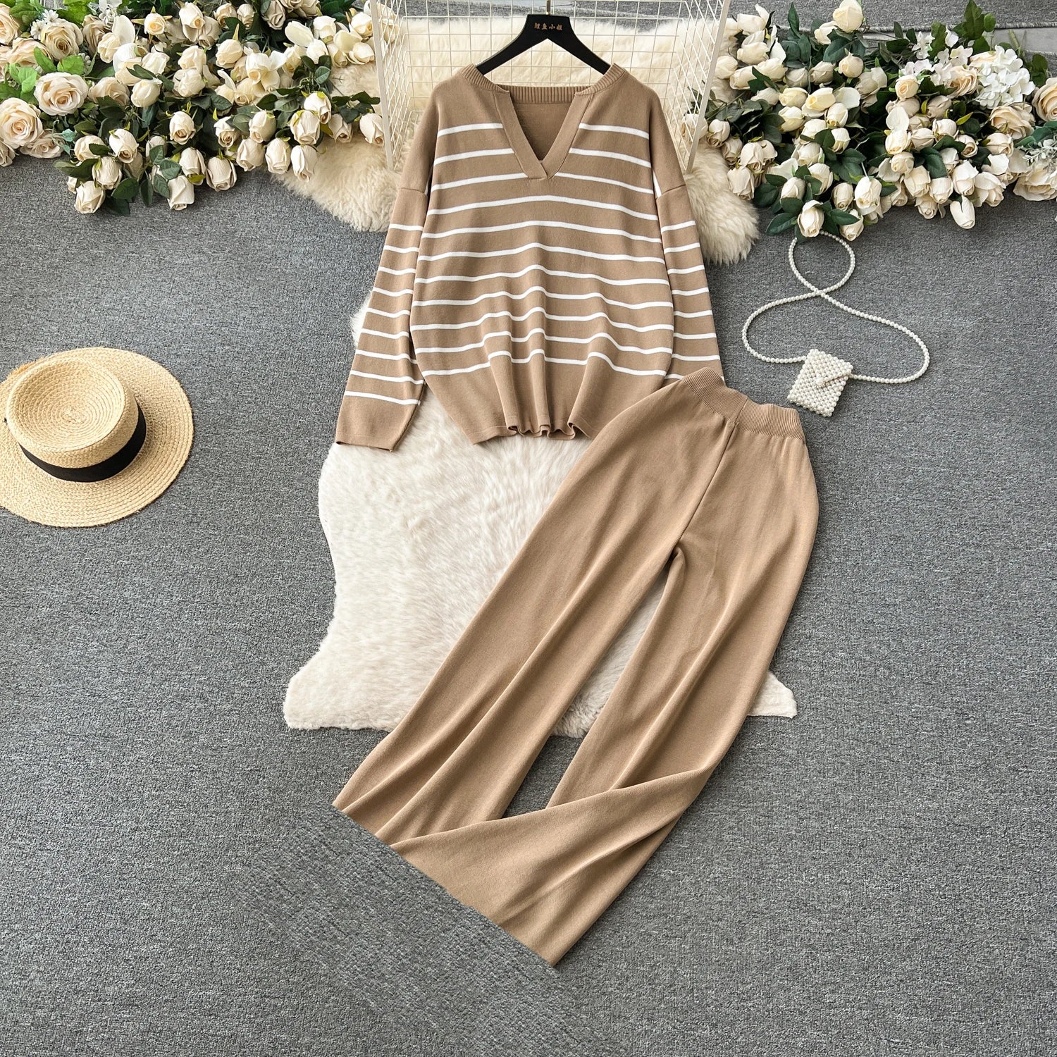 Gestreepte Warme dames set