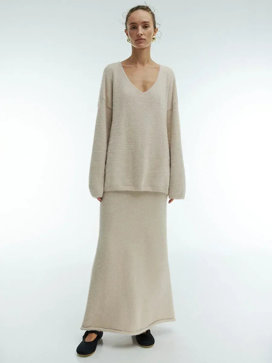Dames Gebreide Set – Oversized Trui – Maxi Rok – Comfortabel – Casual Lounge Fit