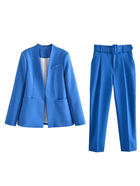 Dames Pakset – Getailleerde Blazer met Enkelvoudige Sluiting – Hoge Taille Pantalon