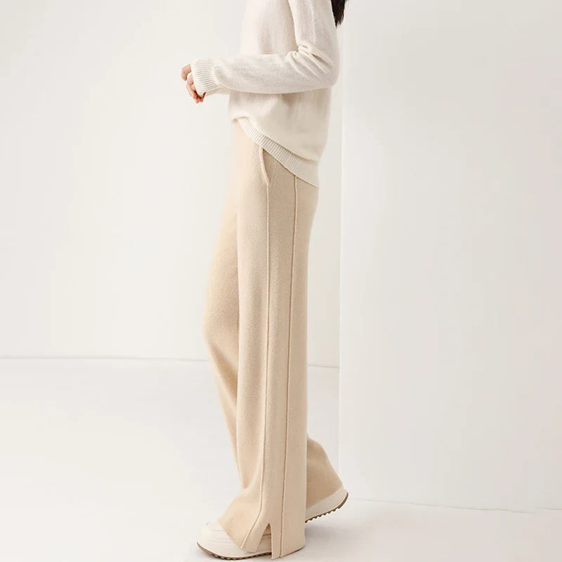 Dames Broek - Brede Pijpen - Hoge Taille - Zachte Gebreide Stof - Elastische Band