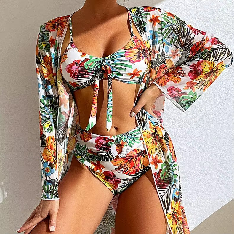 Dames Bikini Set – Bralette Top met Strik – High Waist Slip – Inclusief Luchtige Cover-Up