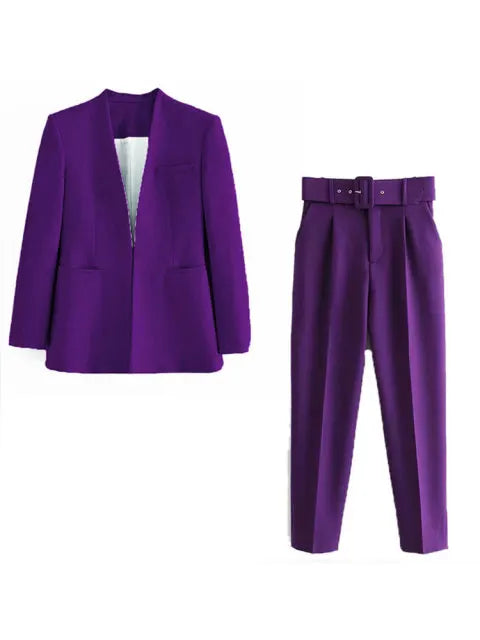Dames Pakset – Getailleerde Blazer met Enkelvoudige Sluiting – Hoge Taille Pantalon