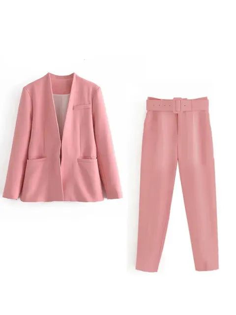 Dames Pakset – Getailleerde Blazer met Enkelvoudige Sluiting – Hoge Taille Pantalon