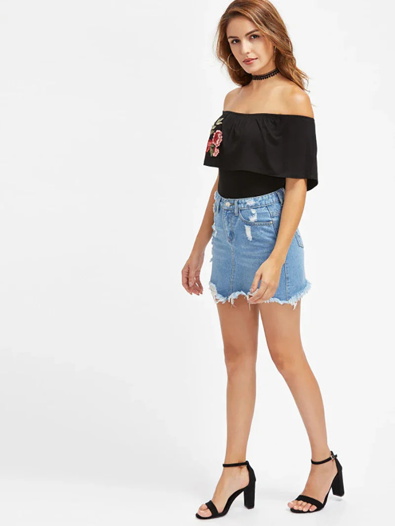 Versleten denim mini rok