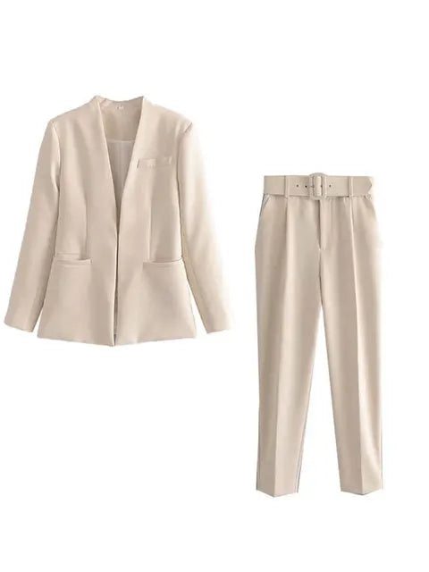 Dames Pakset – Getailleerde Blazer met Enkelvoudige Sluiting – Hoge Taille Pantalon