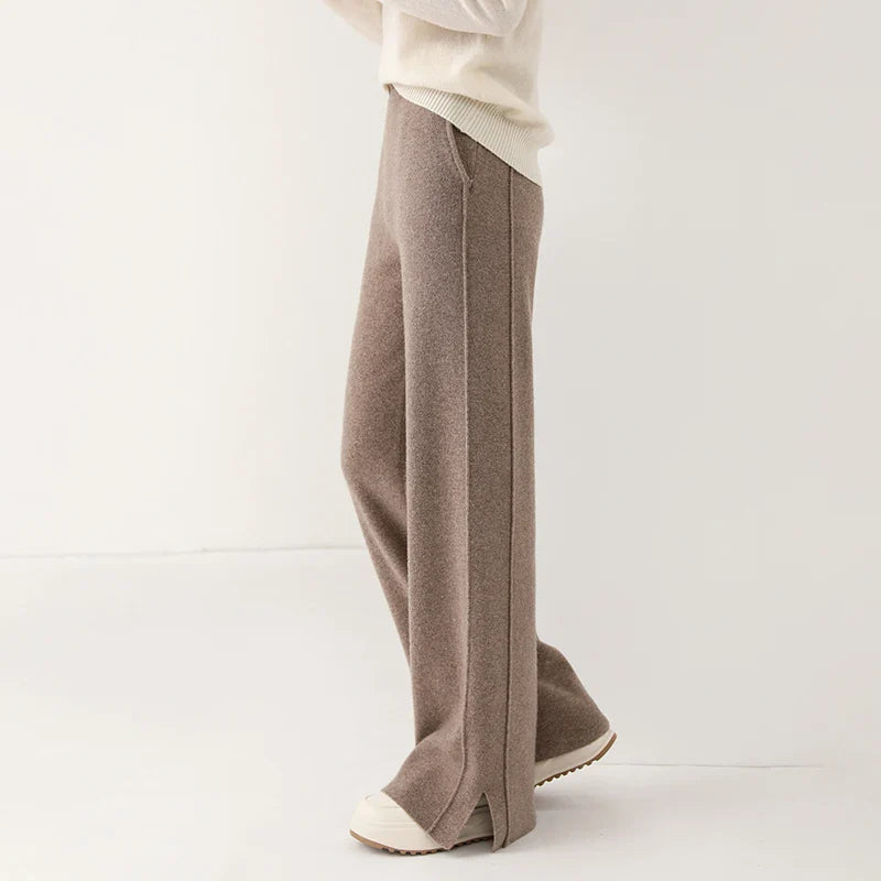 Dames Broek - Brede Pijpen - Hoge Taille - Zachte Gebreide Stof - Elastische Band