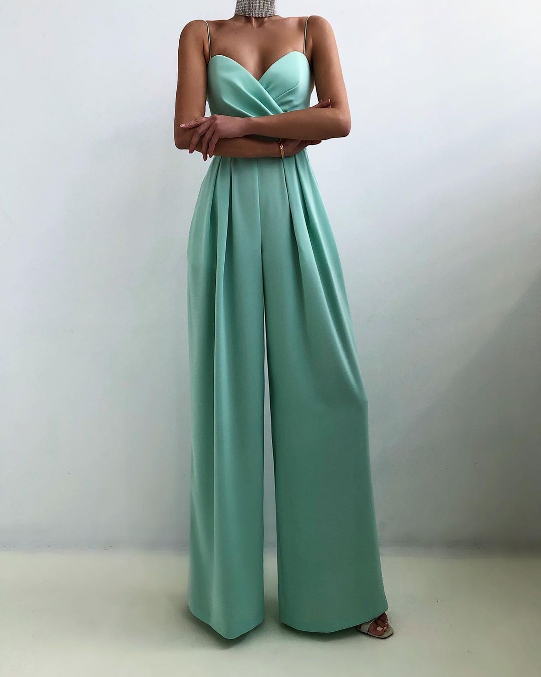 Dames Jumpsuit - V-Hals Wrap Design - Spaghettibandjes - Wijde Pijpen - Elegante Pasvorm