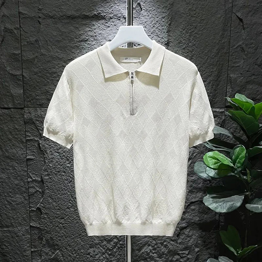 Heren Poloshirt - Gebreid Katoen - Korte Mouw - Ritsluiting - Casual Slim Fit