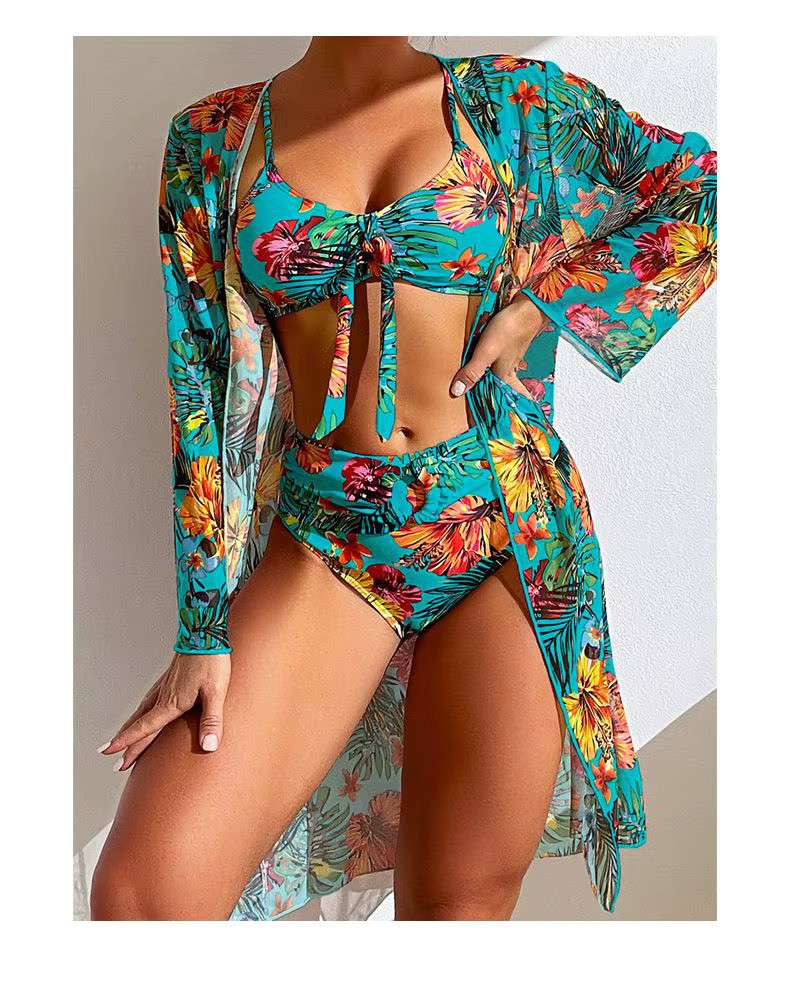 Dames Bikini Set – Bralette Top met Strik – High Waist Slip – Inclusief Luchtige Cover-Up