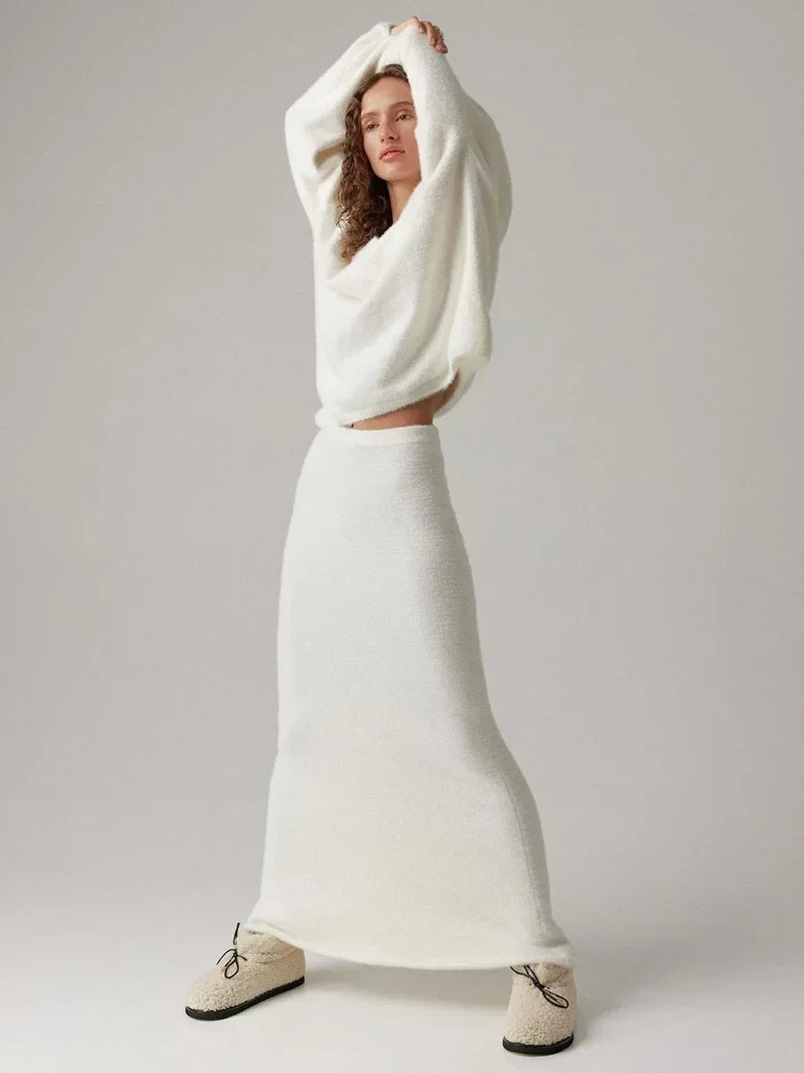 Dames Gebreide Set – Oversized Trui – Maxi Rok – Comfortabel – Casual Lounge Fit