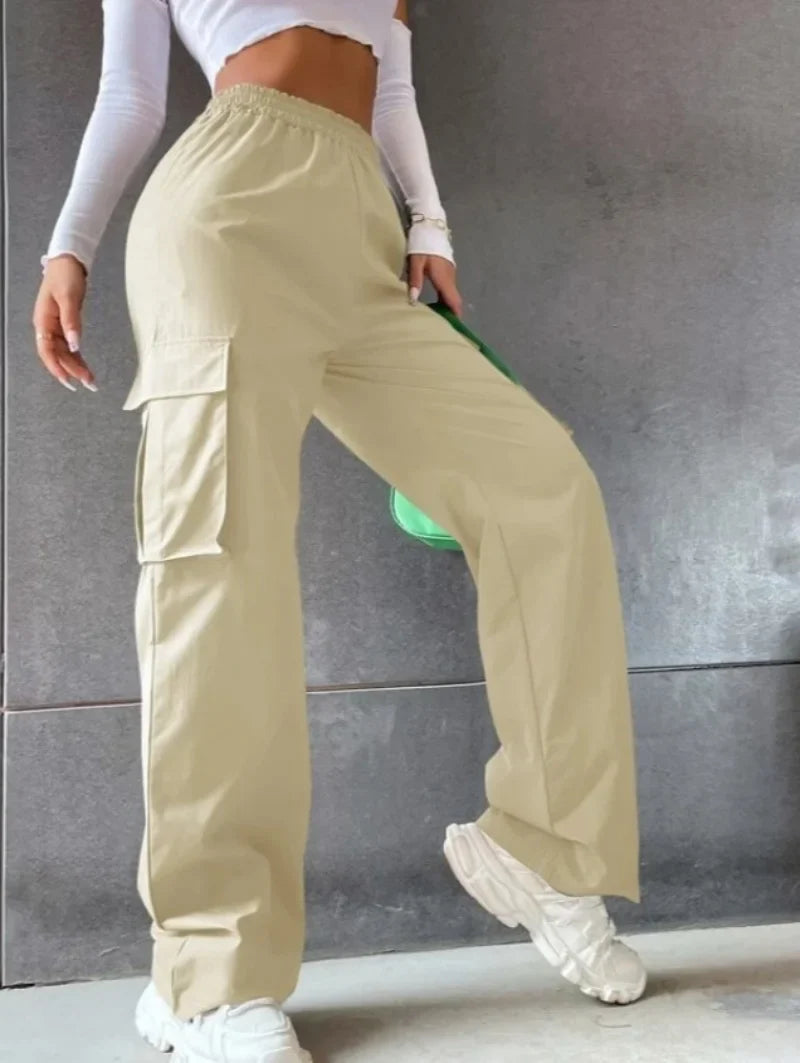 Dames Cargobroek - Hoge Taille - Losse Pasvorm - Elastische Tailleband - Met Zijzakken