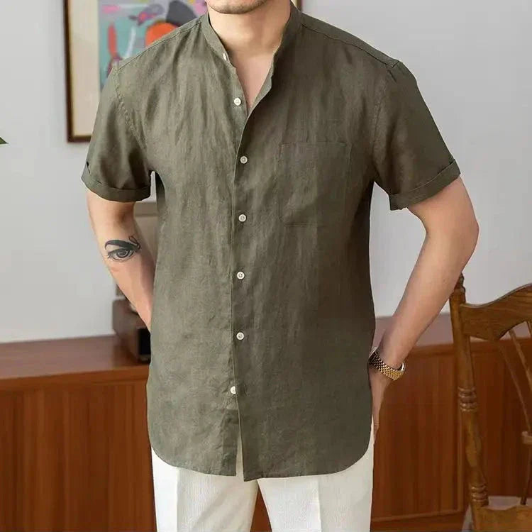 Men's Shirt – Relaxed Fit – Natural Textile – Mandarin Collar – Long Sleeve