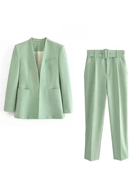 Dames Pakset – Getailleerde Blazer met Enkelvoudige Sluiting – Hoge Taille Pantalon