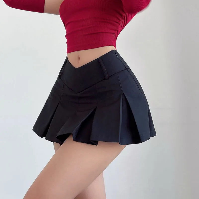 Geplooide high-waist mini rok