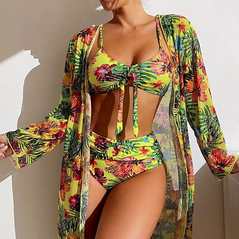 Dames Bikini Set – Bralette Top met Strik – High Waist Slip – Inclusief Luchtige Cover-Up