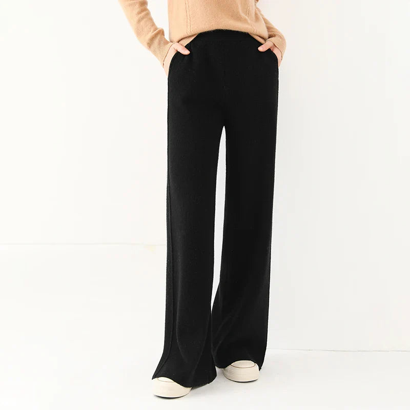 Dames Broek - Brede Pijpen - Hoge Taille - Zachte Gebreide Stof - Elastische Band