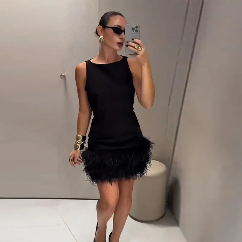 Feather | Mini jurk met veerafwerking