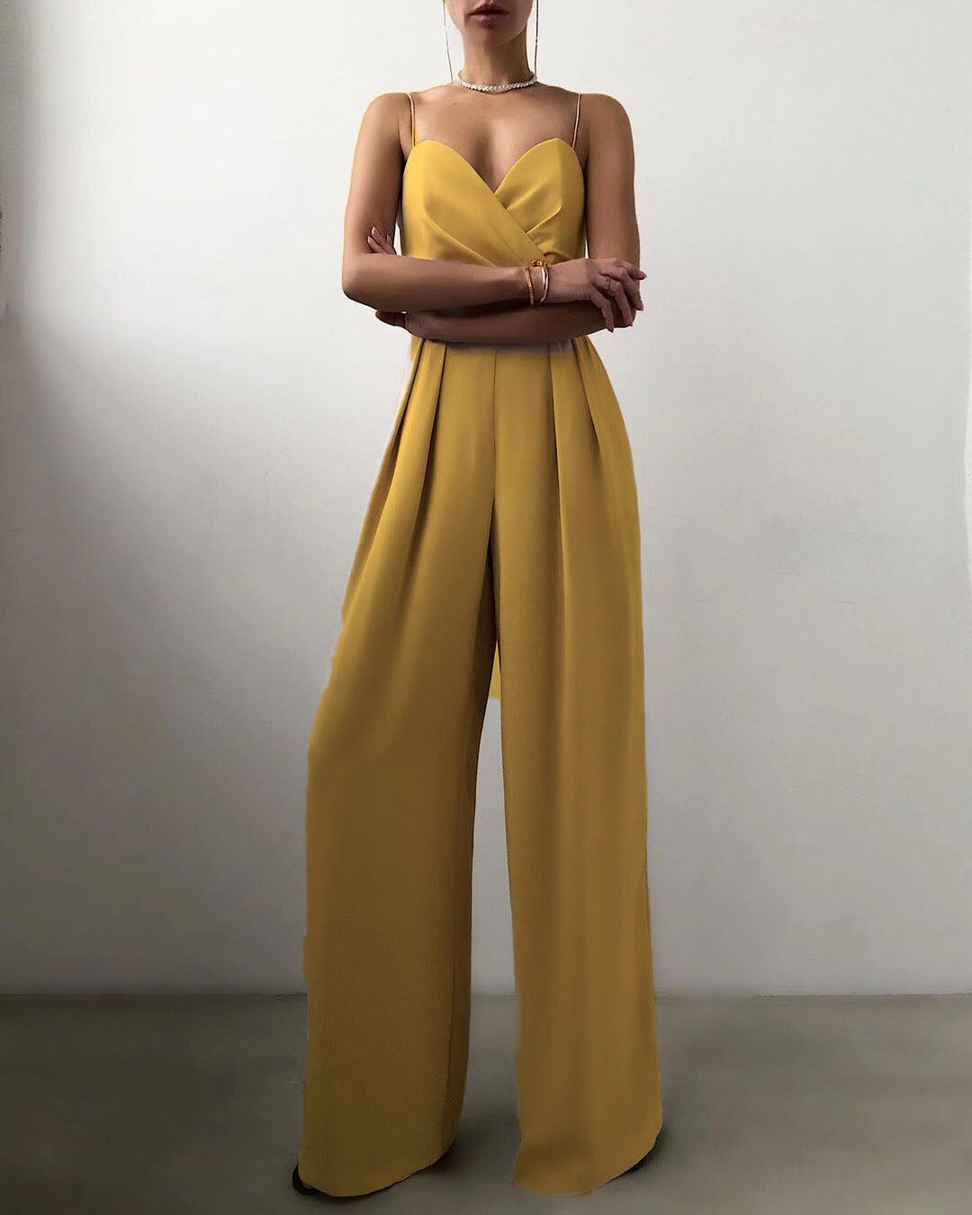 Dames Jumpsuit - V-Hals Wrap Design - Spaghettibandjes - Wijde Pijpen - Elegante Pasvorm