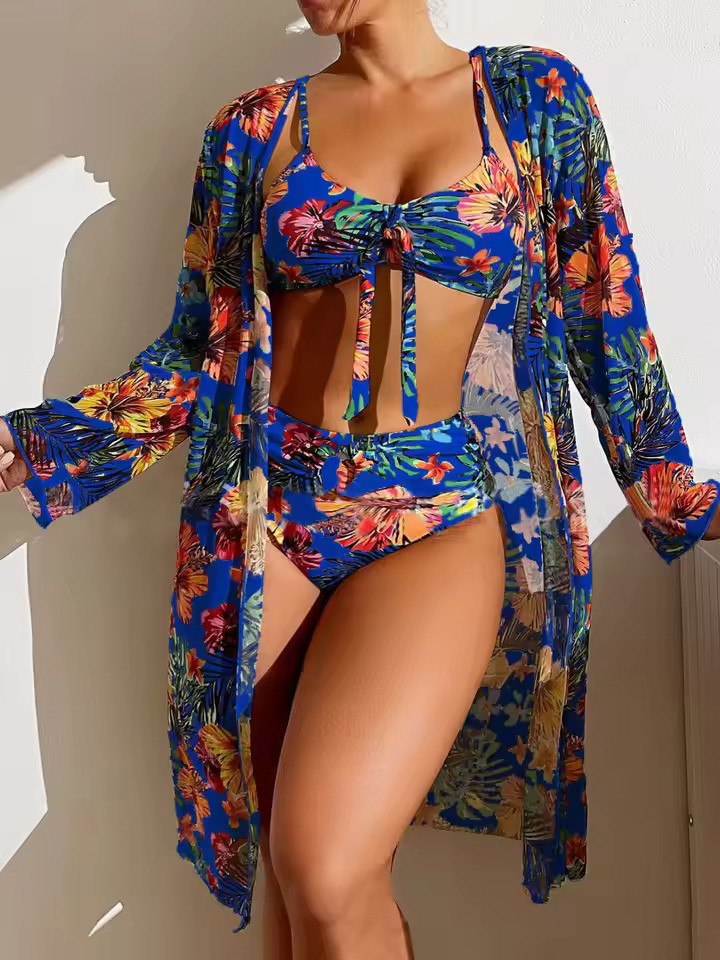 Dames Bikini Set – Bralette Top met Strik – High Waist Slip – Inclusief Luchtige Cover-Up