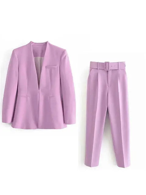 Dames Pakset – Getailleerde Blazer met Enkelvoudige Sluiting – Hoge Taille Pantalon