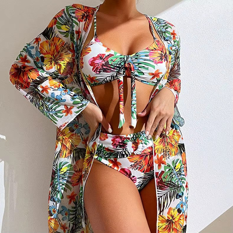 Dames Bikini Set – Bralette Top met Strik – High Waist Slip – Inclusief Luchtige Cover-Up