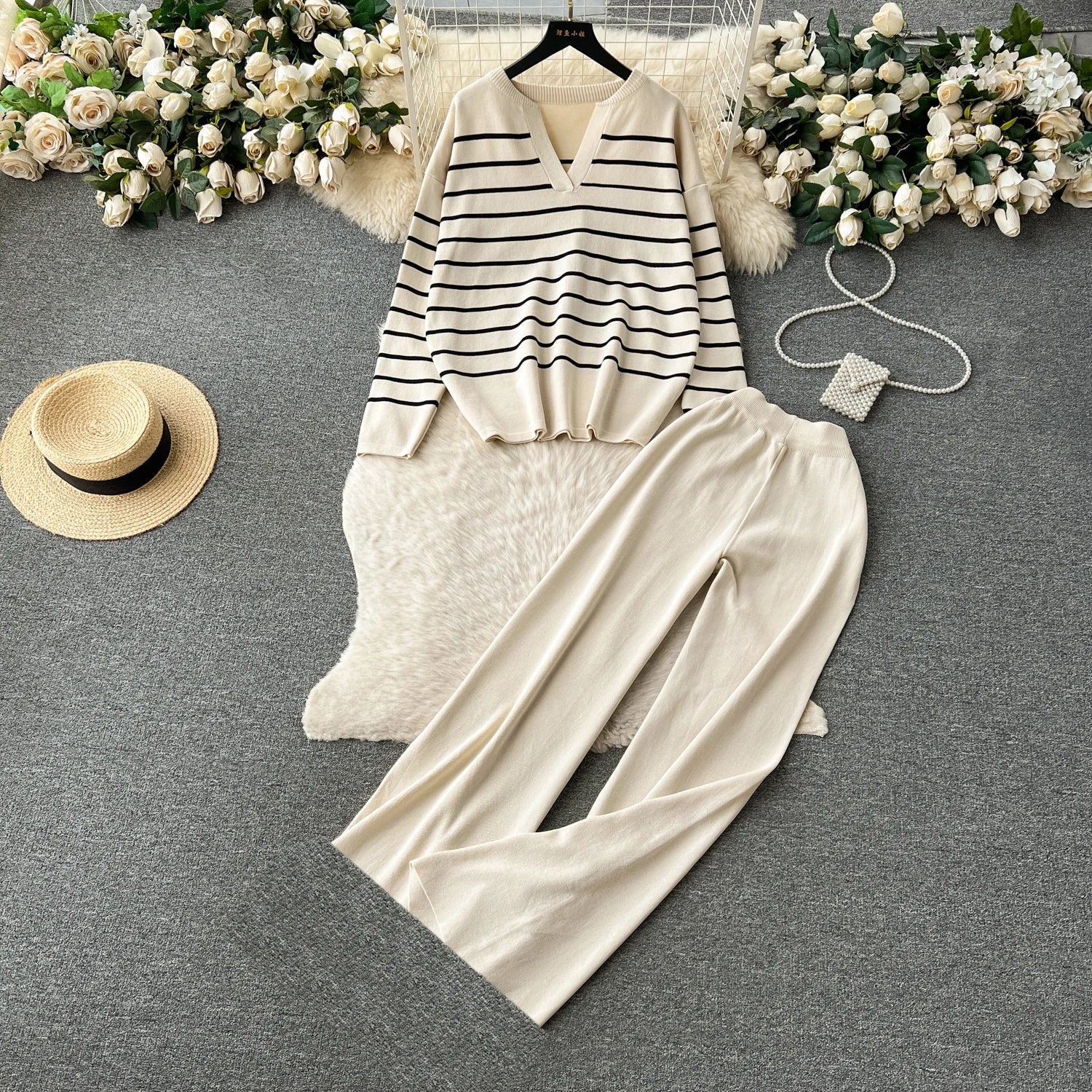 Gestreepte Warme dames set