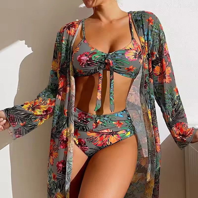 Dames Bikini Set – Bralette Top met Strik – High Waist Slip – Inclusief Luchtige Cover-Up