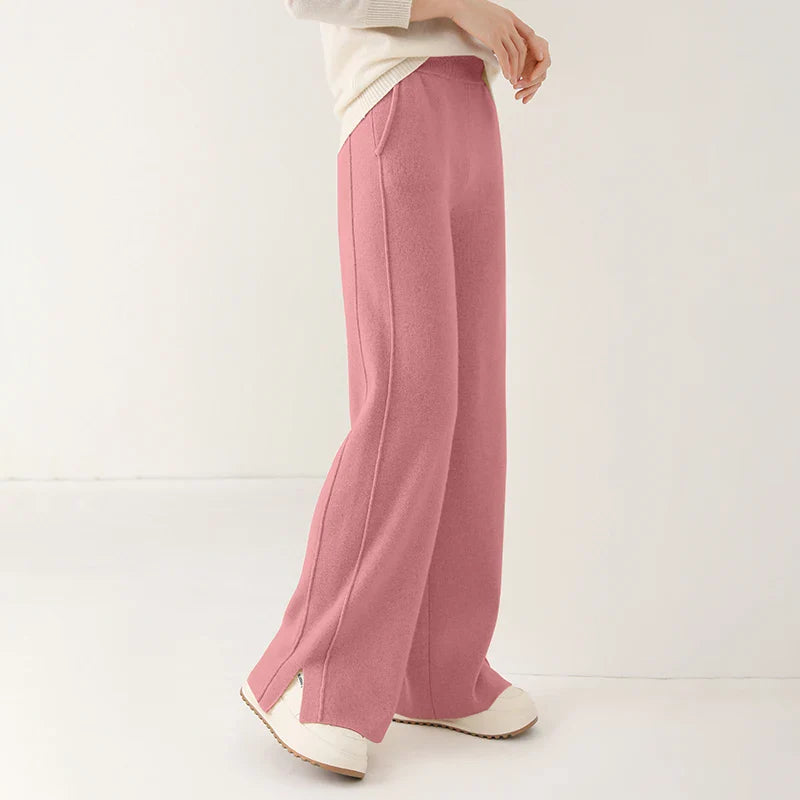 Dames Broek - Brede Pijpen - Hoge Taille - Zachte Gebreide Stof - Elastische Band