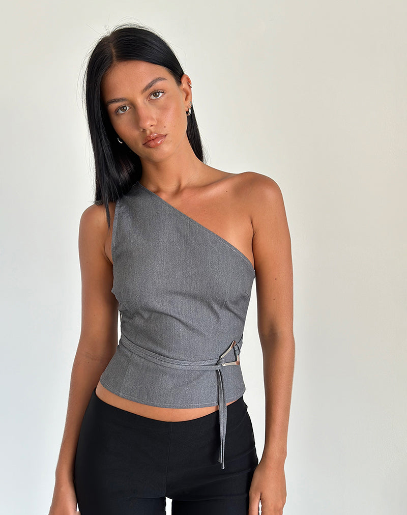 Elanora - One-shoulder top met een stijlvolle tailleband